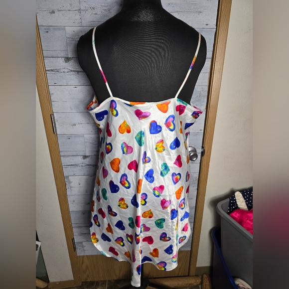 Vtg 90's Satin Heart Print Slip Dress - Picture 2 of 7